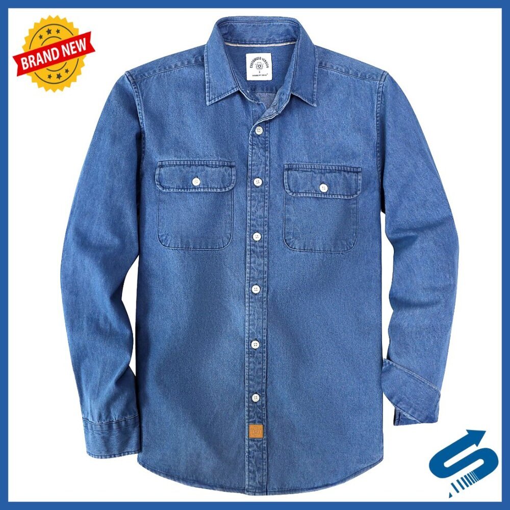 Men's Long Sleeve Cotton Button Down Shirt with Two Pockets Regular Fit